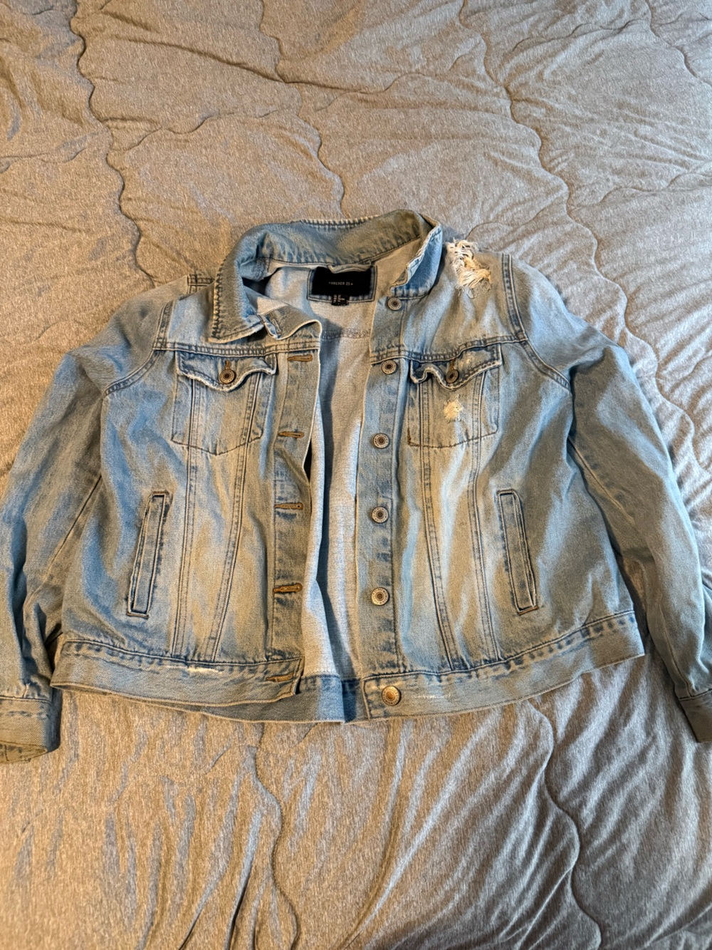 Forever 21+ Light Blue Distressed Denim Jacket